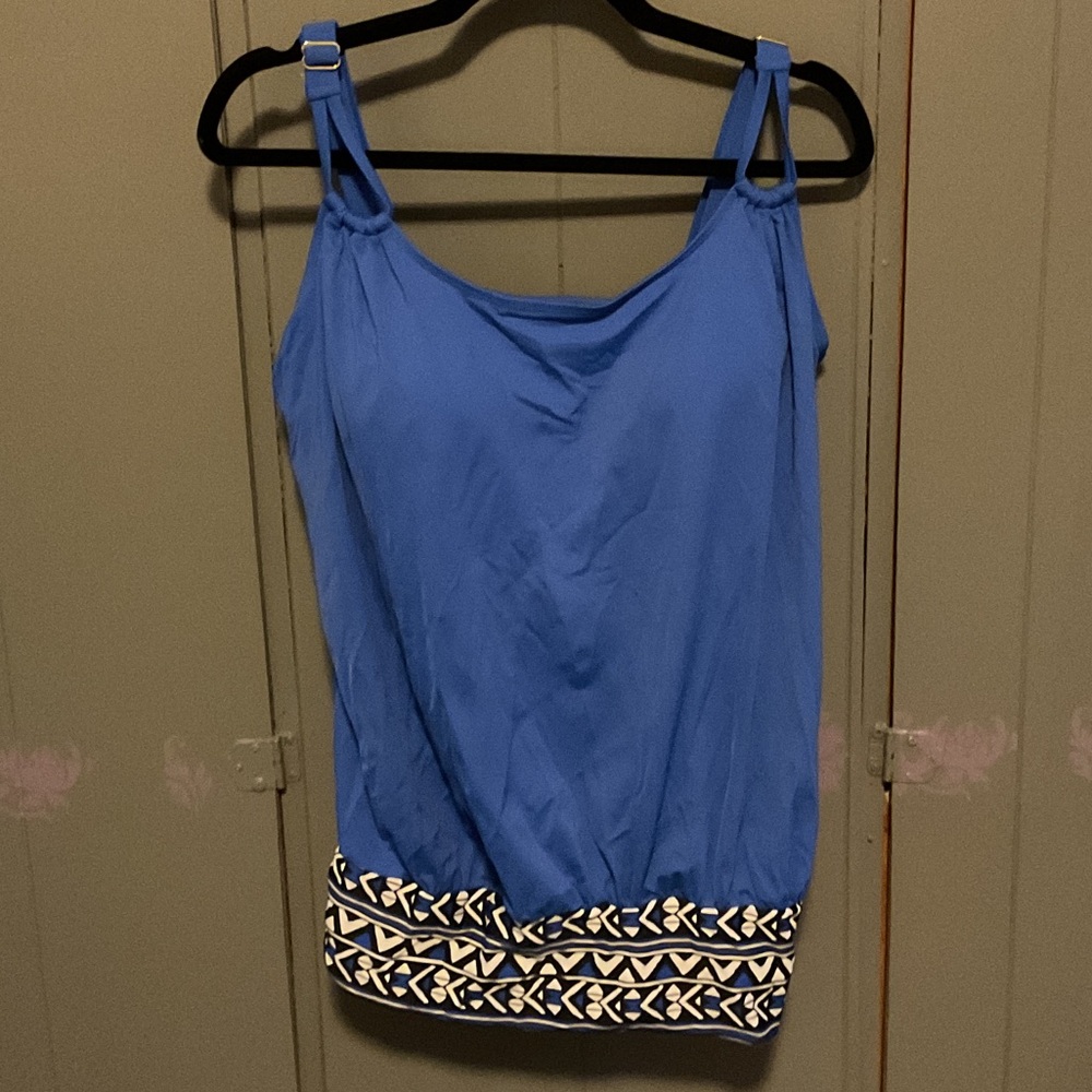 Swimsuits For All Blue Tankini with Geometric Hem